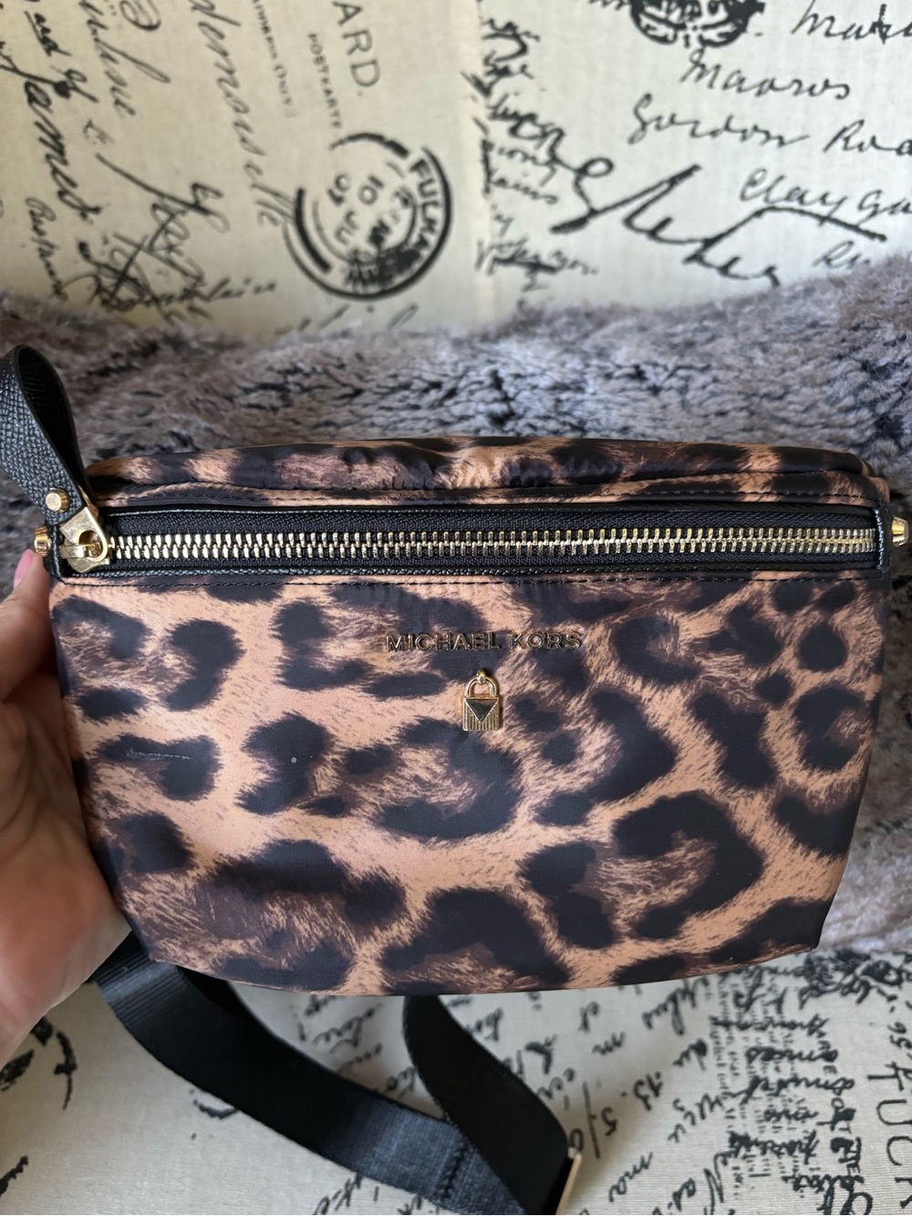 Michael Kors Leopard Print Crossbody Belt Bag in Brown and Black